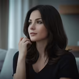the woman is staring into the distance