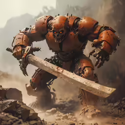 a sci fion wielding a large sword in his hand