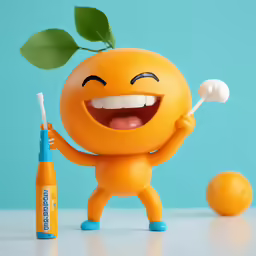 the orange character is holding a toothbrush