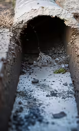 a dirty trench where water is running through it