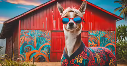 a dog wearing sunglasses and wearing a jacket