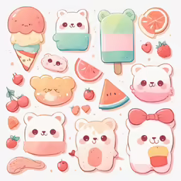 a set of cut outs with watermelon, bear and strawberry and ice creams