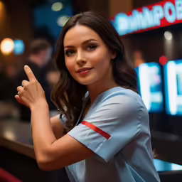 a pretty young woman giving the peace sign