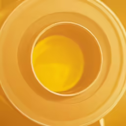 the inside view of a white plate on a yellow table