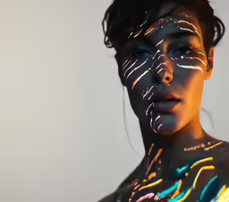 the woman is posing in the photo with neon light