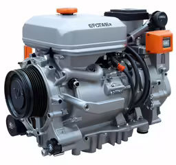 a diesel engine sitting upright on a white background