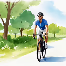 a man riding a bike down a road