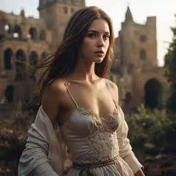 a woman in a long dress is posing for the camera