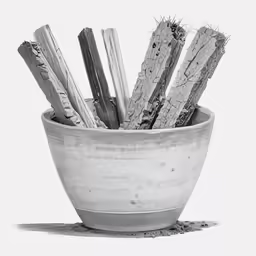 black and white photograph of cactus in a bowl