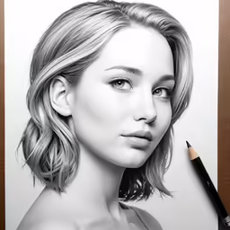 a pencil drawing of a blonde woman in black and white