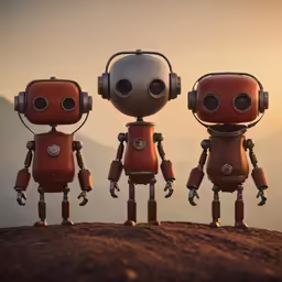 three robots standing on top of a hill