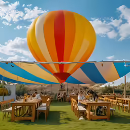 the giant balloon is being flown in the sky