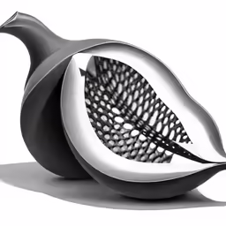 the abstract sculpture features an oval object with holes in it