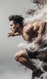 a person standing in the air surrounded by smoke