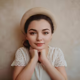 an attractive young lady with a hat posing for a photo