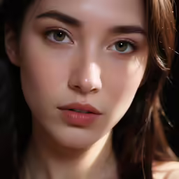 a woman with freckles on her shoulder and eye makeup