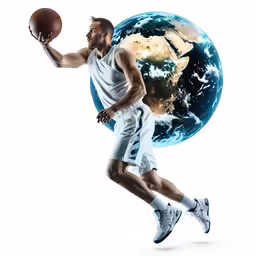 a man that is in the air with a ball