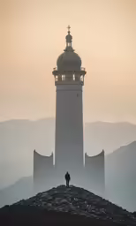 a person is standing on the peak of a hill