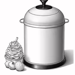 a drawing of a kitchen canister, apples and the recipe