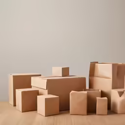 a stack of brown boxes that have been opened