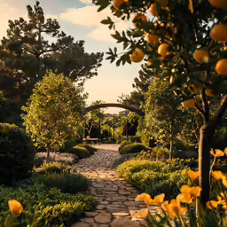 the path to a beautiful outdoor space with stones and plants