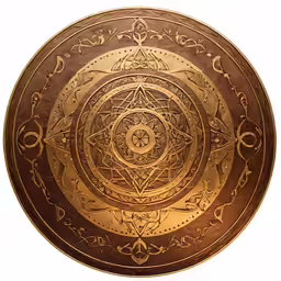 an intricately decorated gold plate is shown