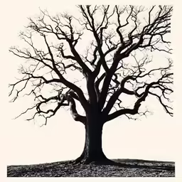 a tree standing alone on a hill under a white sky