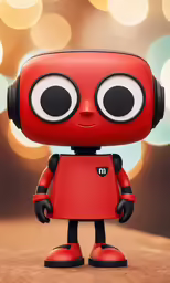 the robot is wearing headphones and a red shirt