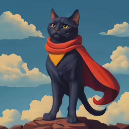 an illustration of a cat on a mountain top