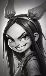 a drawing of a smiling woman with long hair