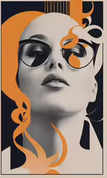 a woman wearing glasses with orange and black swirls