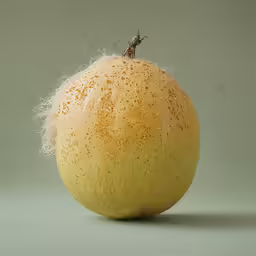 an orange sitting on a white table with a green background