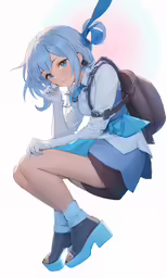 a woman wearing short shorts, boots and a backpack