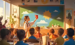 the young children are sitting in their classroom together