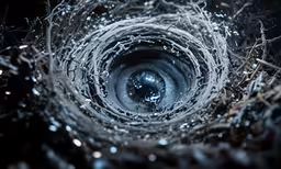 a dark and wet room filled with water and branches