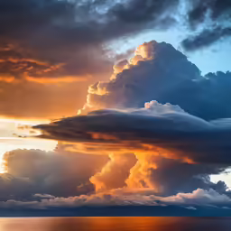 many dark clouds are above a body of water