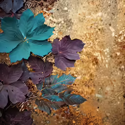 purple leaves are laying next to each other