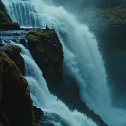 water falling over the side of a large waterfall