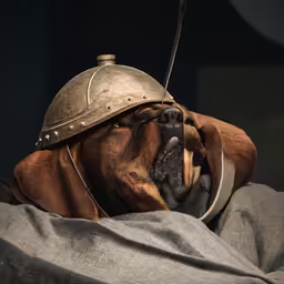 an image of a dog that is wearing a helmet