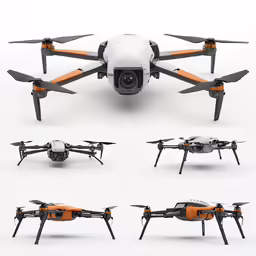 several different views of a white and orange airplane
