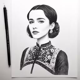 a drawing of a woman in black and white
