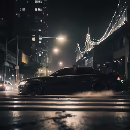 two cars sit parked in a downtown street