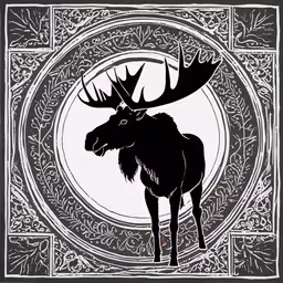 a moose in front of a round background,a moose standing in front of a circle