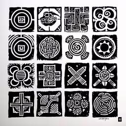 a collage of black and white images,black and white artwork depicting a group of different shapes