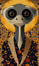 an illustration of a person wearing a suit and a animal head