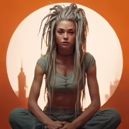 a woman with braids is sitting on the ground