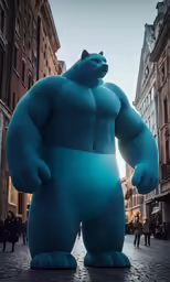 giant blue sculpture outside in the middle of the street