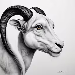 an art work of a goat with horns