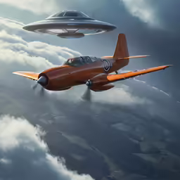 two airplanes flying through the sky with a sky background
