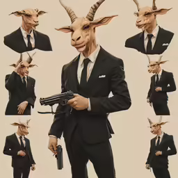 the character sheet for a man with goats head and guns